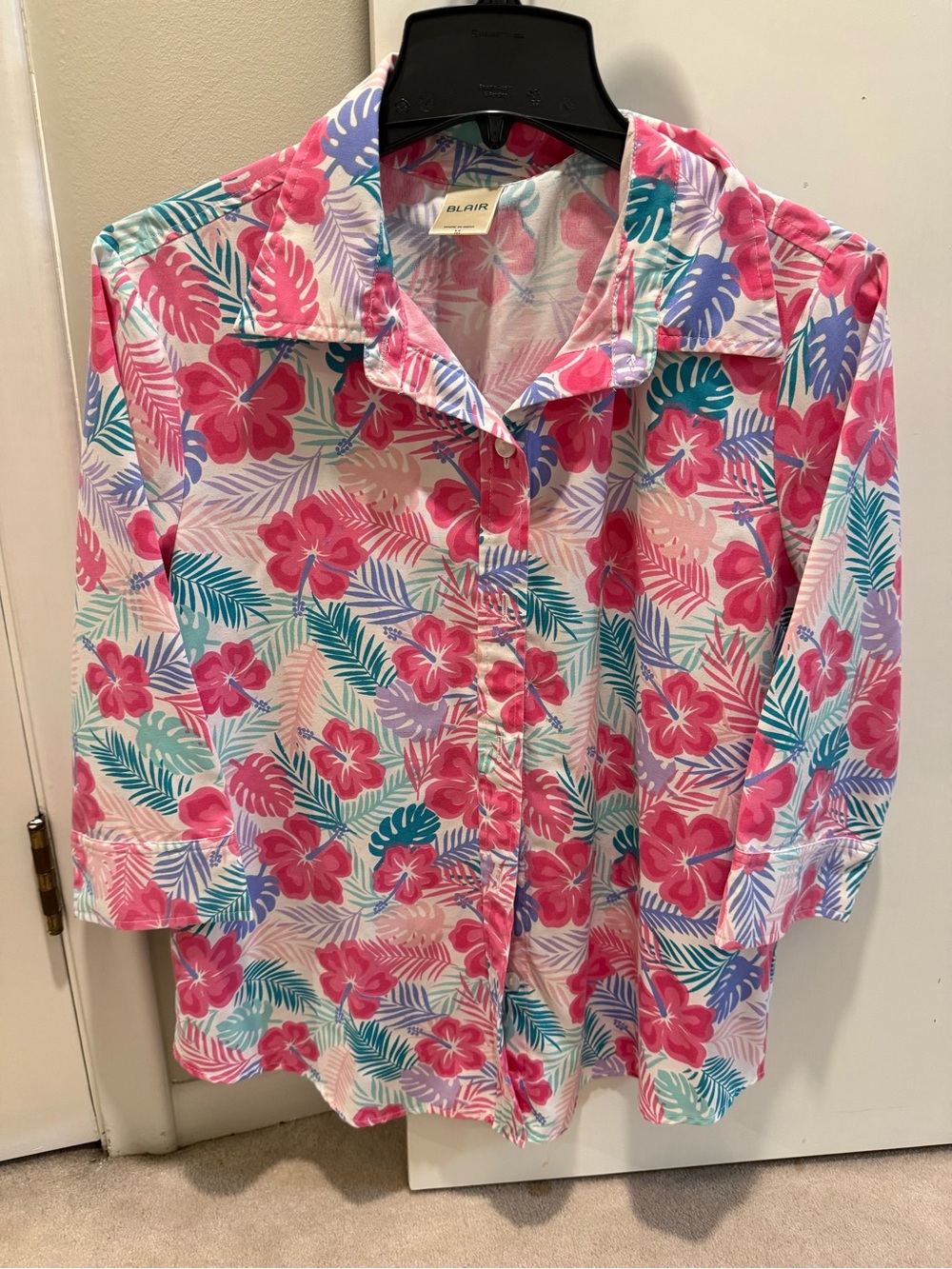 Blair Pink Tropical Floral Button-Front Blouse